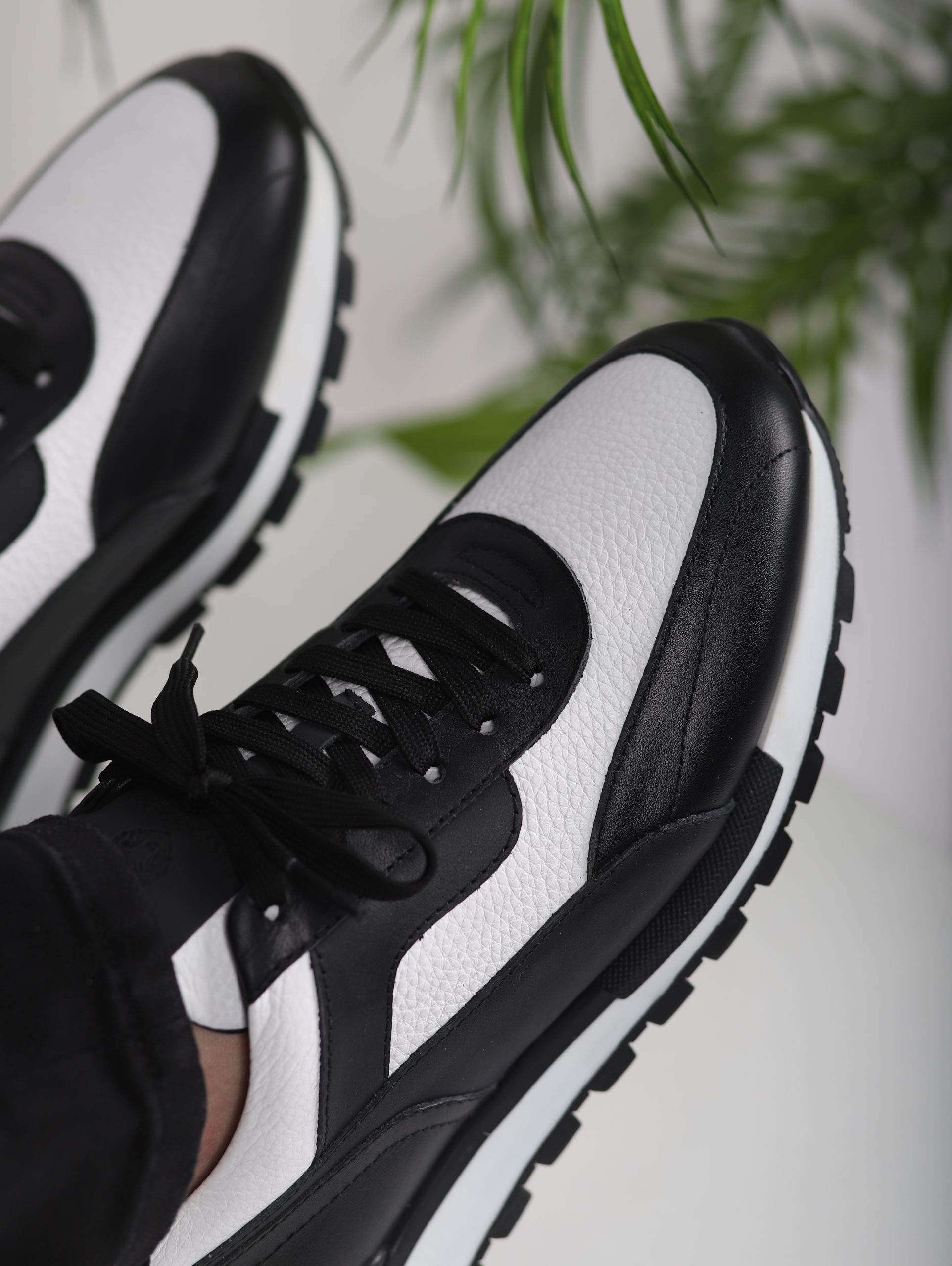 Echtleder Herren Sportschuhe Schwarz und Weiß mit TPU-Sohle – Bild 6