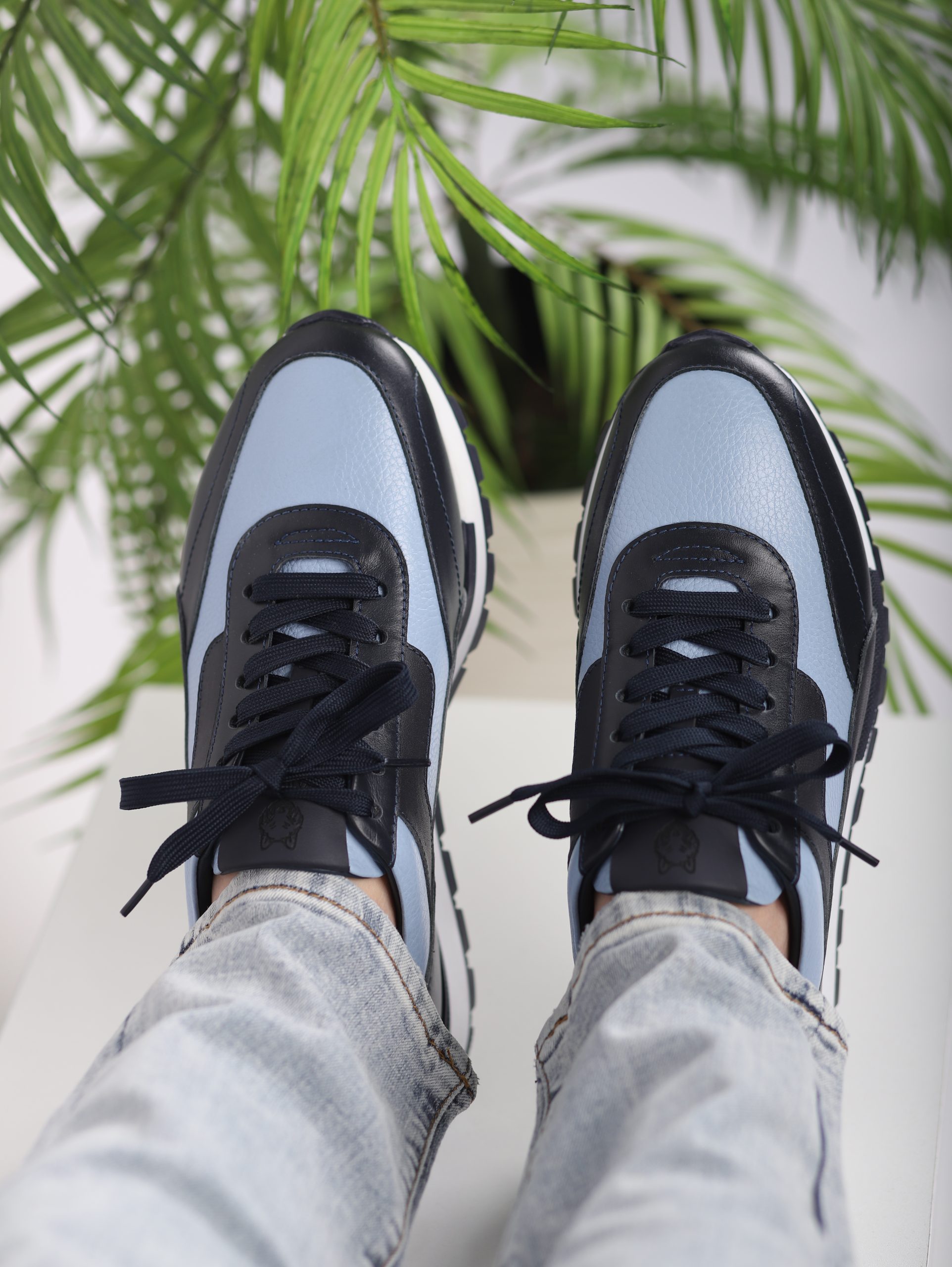 Echtleder Herren Sportschuhe Schwarz und Hellblau mit TPU-Sohle – Bild 4